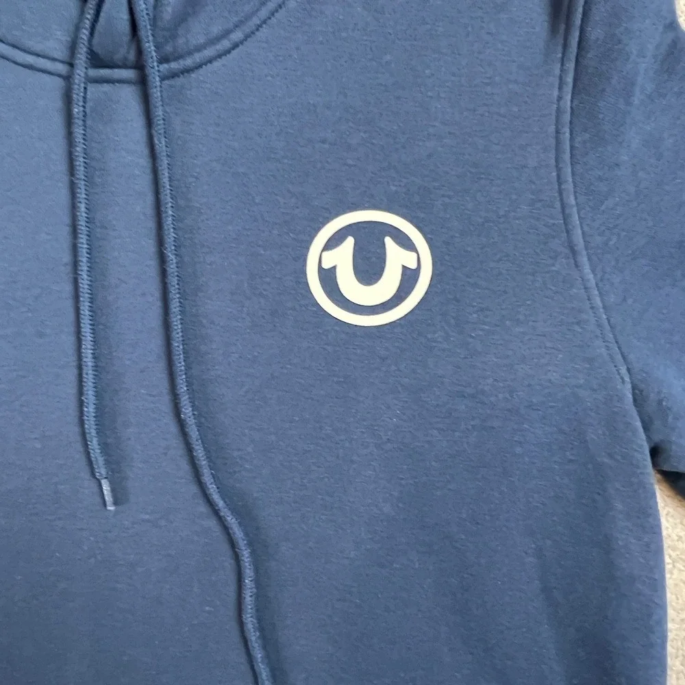 True Religion Hoodie Mens Medium Blue Horseshoe‎ Logo Pullover Sweatshirt